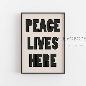 Peace Lives Here Wall Decor. Modern Christian Art Print, Christian Wall Art, Scripture prints, Encouraging Family Housewarming Gift