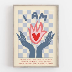 IO SONO, I nomi di Dio Wall Art, Y2k Art Poster, Stampa artistica cristiana, Arredamento cristiano per la casa, Arte ispirata all'adorazione Praise Hands, Arte murale audace