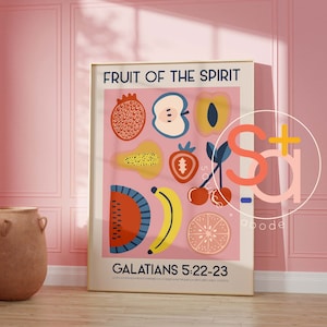 Fruits Of The Spirit, Fruit Market Kitchen Wall Decor. Minimalist Mid Century Bible Art, Modern Christian Art Print, Christian Wall Art image 2