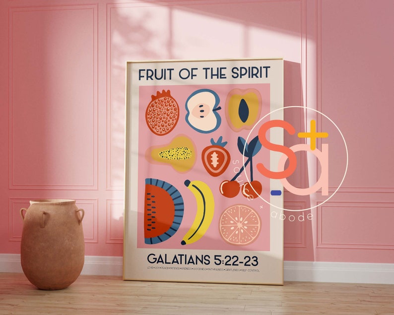 Fruits Of The Spirit, Fruit Market Kitchen Wall Decor. Minimalist Mid Century Bible Art, Modern Christian Art Print, Christian Wall Art image 2