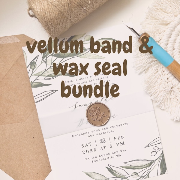 Translucent Vellum Bellyband + Wax Seal Bundle for 5" x 7" Invitations, Save the Date Vellum Wrap, DIY Wedding Invitations