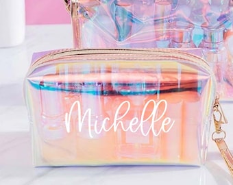 Bridesmaid Proposal Gift Personalized Bridesmaid Will You Be My Bridesmaid Bag Bridesmaid Gift Ideas Rose Gold Clear Holographic Make Up Bag