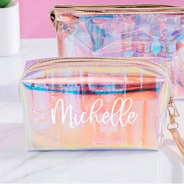 Bridesmaid Proposal Gift Personalized Bridesmaid Will You Be My Bridesmaid Bag Bridesmaid Gift Ideas Rose Gold Clear Holographic Make Up Bag