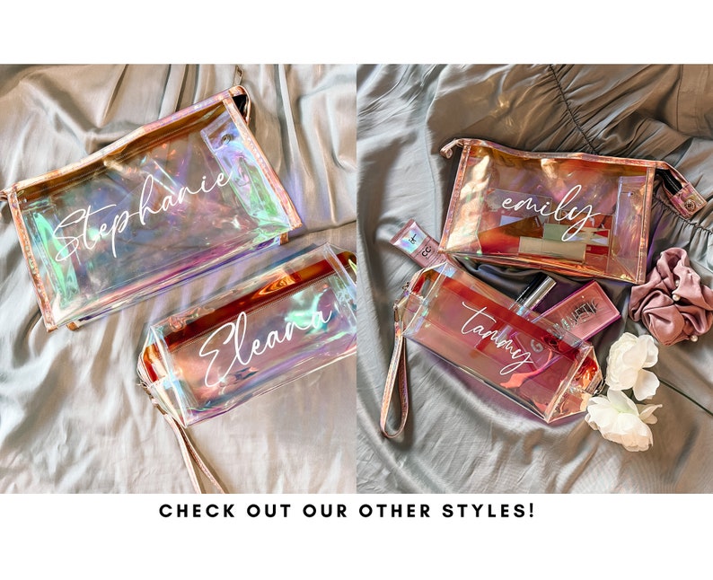 Personalized Makeup Bag, Clear Holographic Makeup Bag, Personalized Gifts, Bridesmaid Gift Idea, Travel Bag, Bachelorette Gifts image 7