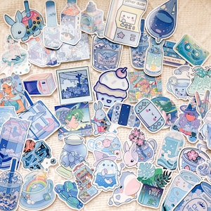 Blue Dreamy Aesthetic Glossy Stickers, Bullet Journal Stickers, Mystery Bag Flakes