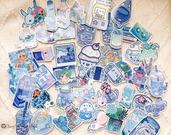 Blue Dreamy Aesthetic Glossy Stickers, Bullet Journal Stickers, Mystery Bag Flakes