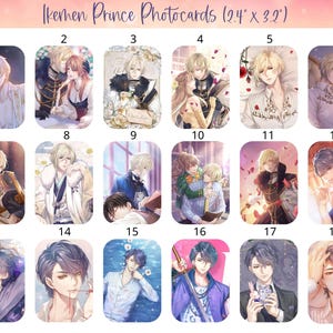 May include: A set of 18 photo cards featuring anime-style characters. The cards are arranged in a grid of 6 rows and 3 columns. Each card has a number from 1 to 18 printed in the top right corner. The cards are all approximately 2.4 inches by 3.2 inches.