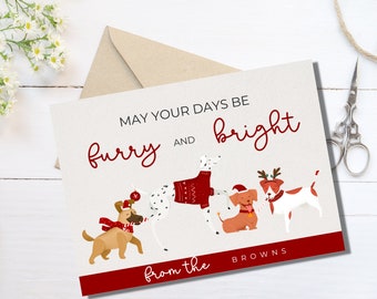 Furry and Bright Merry Christmas Card, Puppy Christmas Card, Cute Personalized Family Christmas Card, Animal Christmas Card, with Envelope