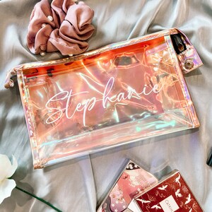 Personalized Makeup Bag, Clear Holographic Makeup Bag, Personalized Gifts, Bridesmaid Gift Idea, Travel Bag, Bachelorette Gifts image 3