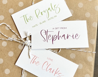 Personalized Gift Tags - Brush Lettering Font - Gift Tags and Cards for Families Christmas Birthday Gifts - Set of 6