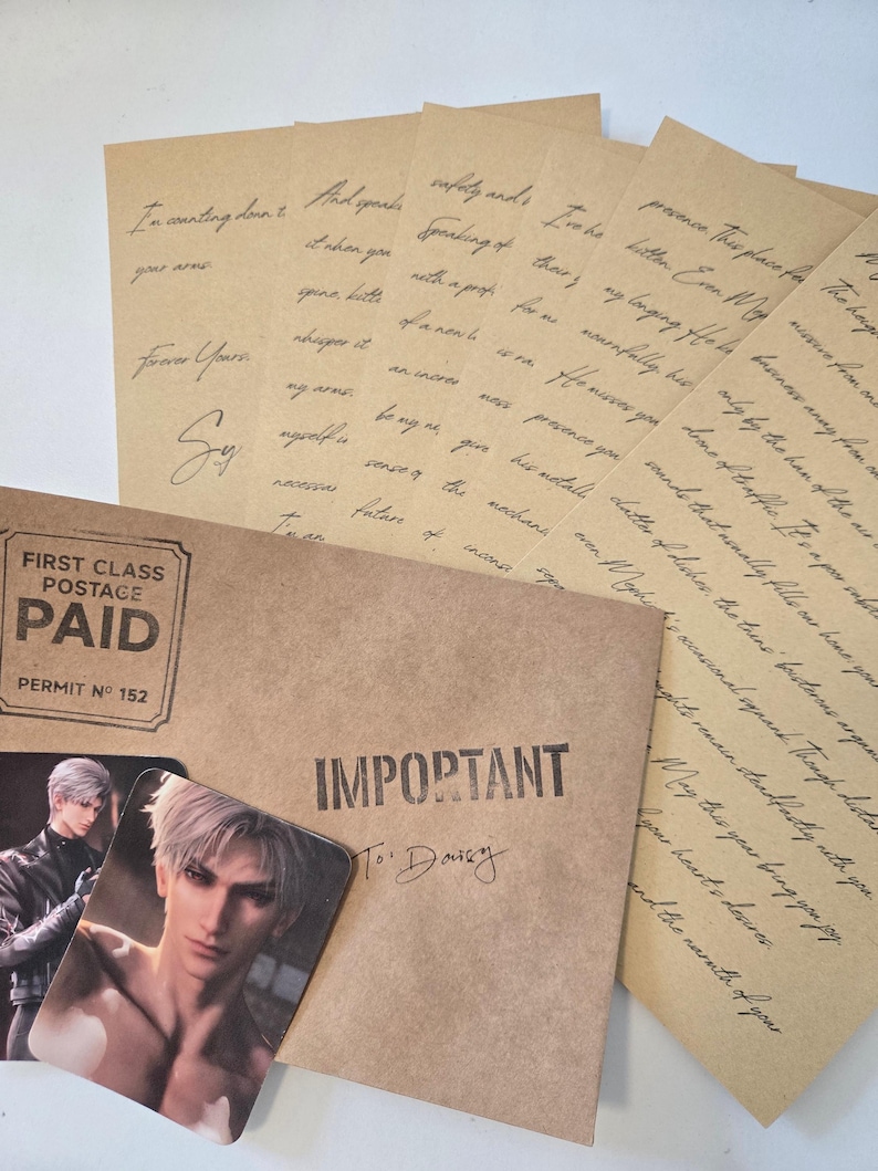 May include: A brown paper envelope with the words "IMPORTANT" and "To: Dairy" printed on it. The envelope contains two stickers of a man with white hair. The envelope also has a stamp that says "FIRST CLASS POSTAGE PAID PERMIT N&ordm; 152".