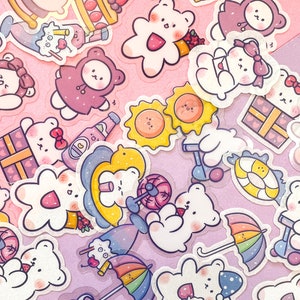 Kawaii cute bears sticker mystery grab bag, transparent stickers, washi stickers // 10, 20, 30, 40
