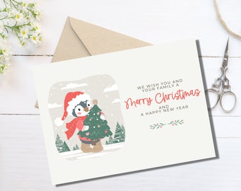 Cute Penguin Merry Christmas Card, Happy New Year Card, Animal Christmas Card, with Envelope
