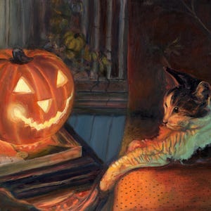 Chat d'Halloween, impression 8 x 10", décoration d'art mural Halloween, impression de chat pour l'automne