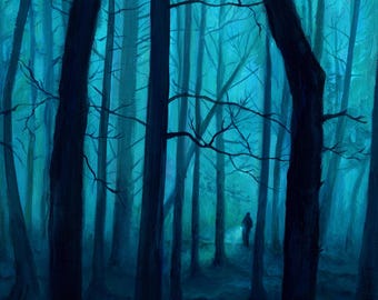 Spooky Wall Art, 8x10" Fine Art Print, Foggy Woods, Halloween Decor