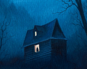 Spooky Ghost House Art Print: Halloween Decor