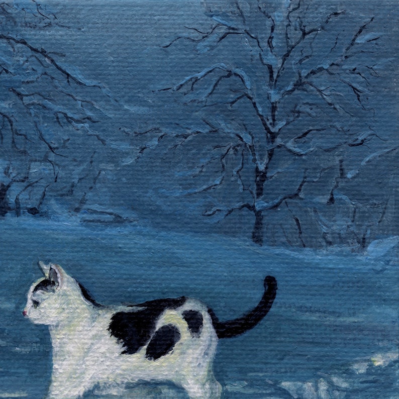 Cat in snow PRINT, 8x10 Acrylic Print, Cat Painting, Cats image 4