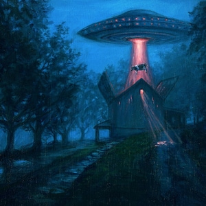 The Abduction, 8x10&quot; print, Cow abduction, Space, Sci-fi Art, Halloween Decor