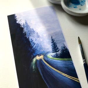 Gouache Fine Art Print, Winding Road, Foggy Landscape image 1