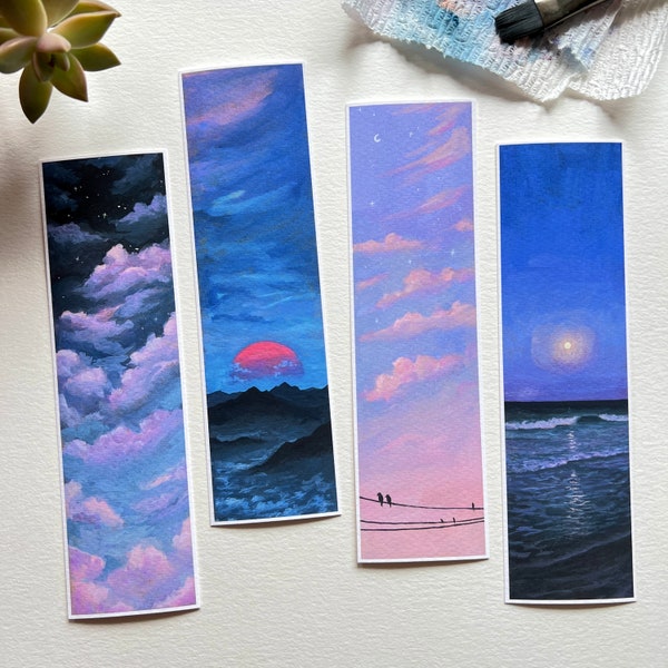 Pastel Colored Bookmark Set, Art bookmark, Landscape Book marks