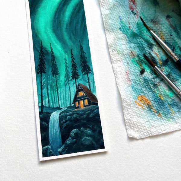 Watercolor Bookmark, Northern lights bookmark, FineArtPrint, Bookmark Painting