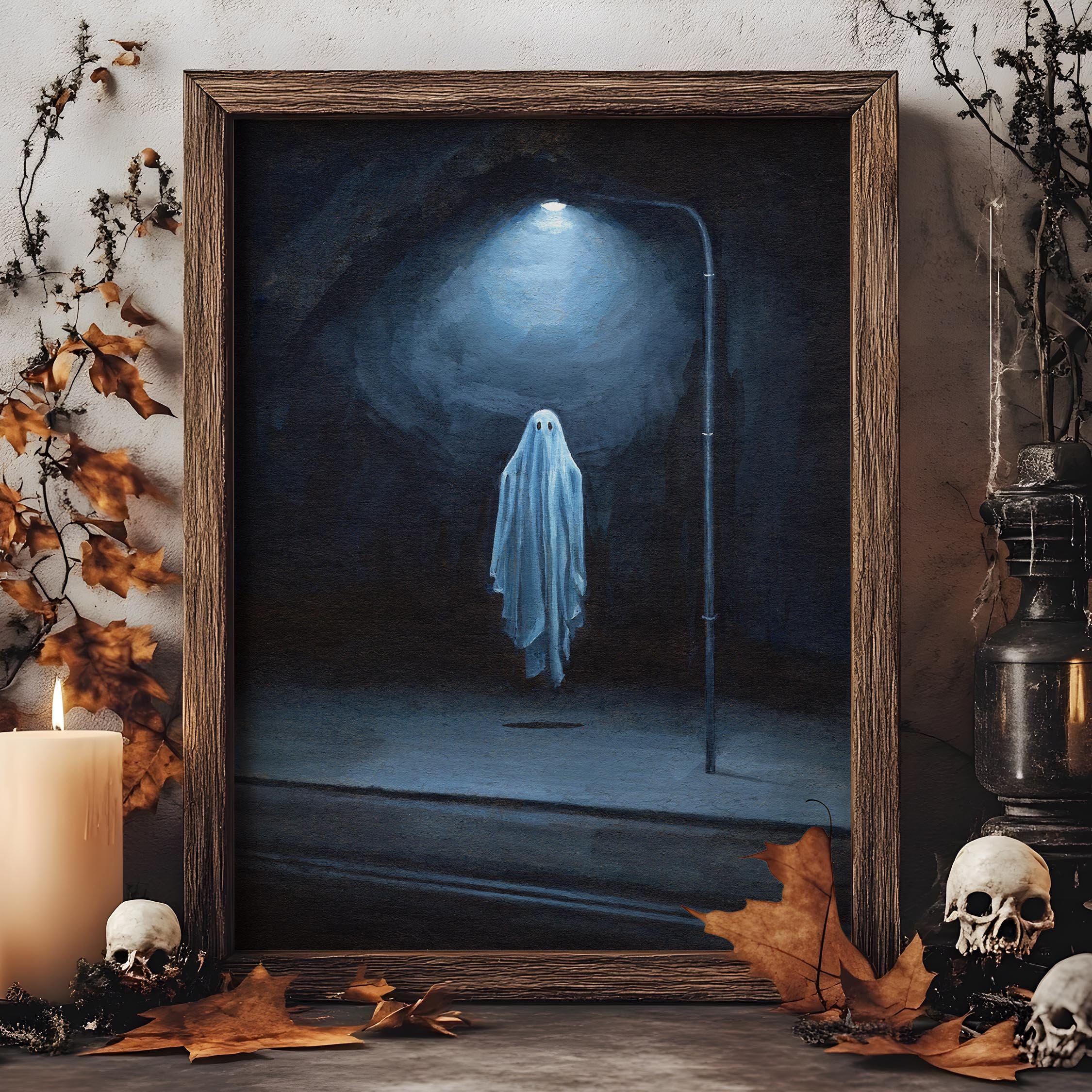 Spooky Ghost Art Print: Halloween Gouache Illustration (5x7 or