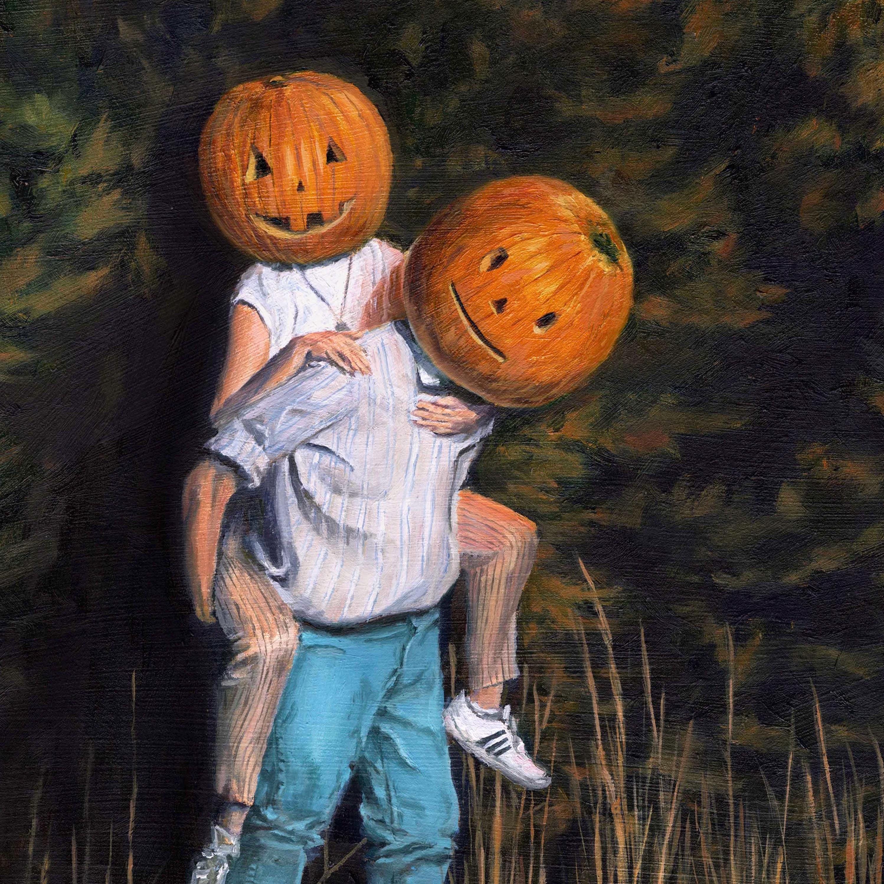 パンプキンヘッドの絵画：不気味な季節のアートプリント（8x10） - Etsy 日本 SHYAMIC ハロウィン飾り 絵画 楽しい動物のカボチャ  ハロウィンホラー映画アート写真, ポスタープリント壁絵ルーム家の装飾,壁, image size:2996x2996