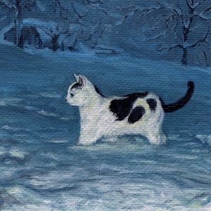 Cat in snow PRINT, 8x10 Acrylic Print, Cat Painting, Cats image 3