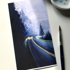 Gouache Fine Art Print, Winding Road, Foggy Landscape image 2