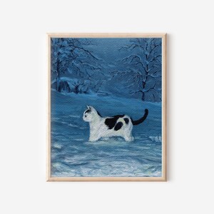 Cat in snow PRINT, 8x10 Acrylic Print, Cat Painting, Cats image 2