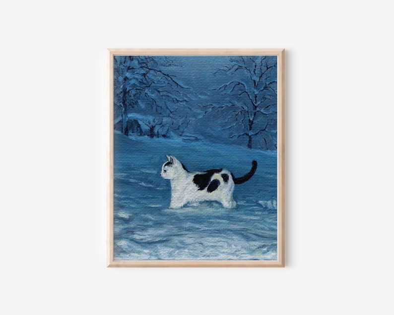 Cat in snow PRINT, 8x10 Acrylic Print, Cat Painting, Cats image 2