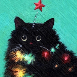クリスマス猫プリント、黒猫、クリスマス装飾、アートプリント、猫アート、クリスマスアート、クリスマスギフト、ギフトのアイデア