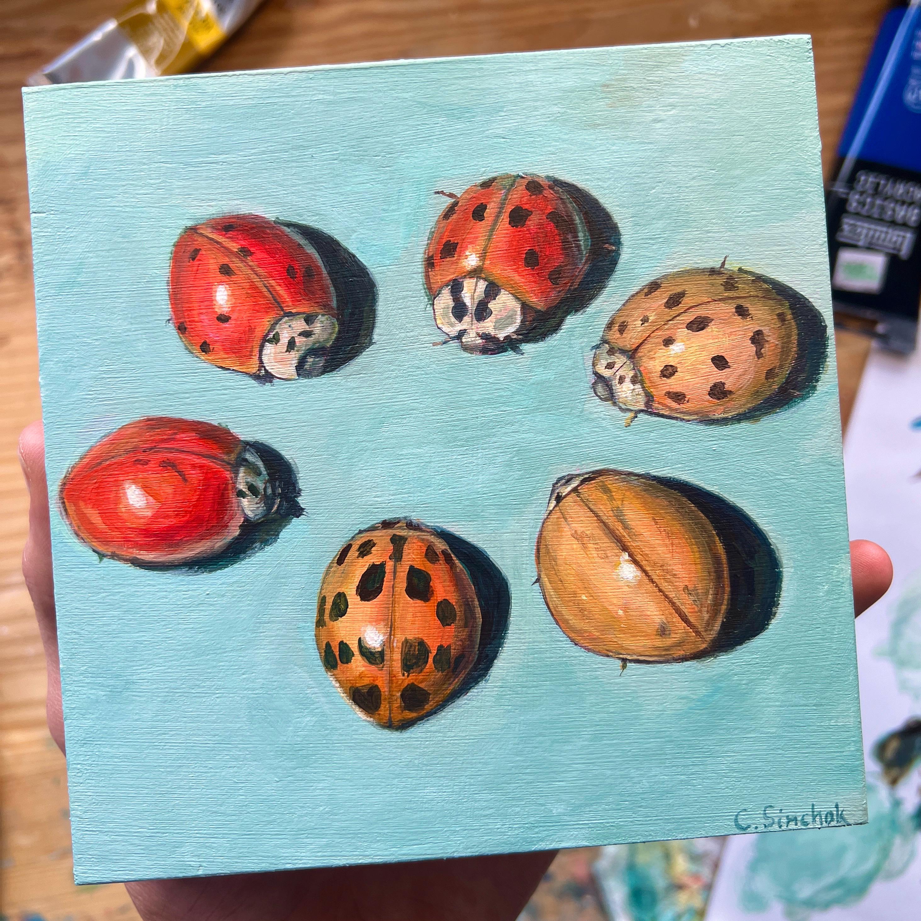 てんとう虫の絵画プリント：昆虫の壁飾り（8x8インチ） - Etsy 日本