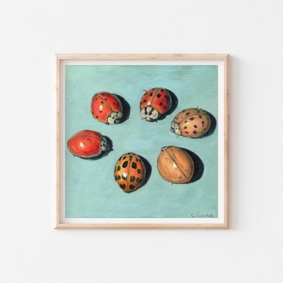 てんとう虫の絵画プリント：昆虫の壁飾り（8x8インチ） - Etsy 日本