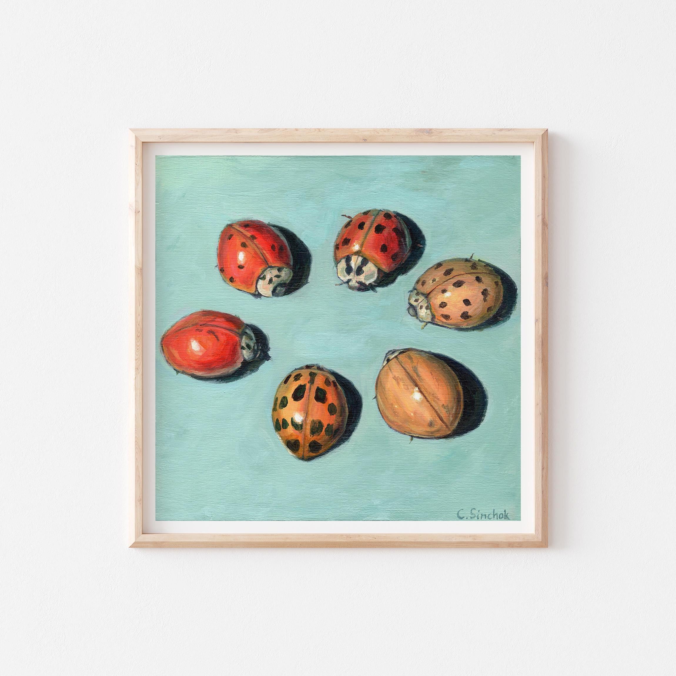 てんとう虫の絵画プリント：昆虫の壁飾り（8x8インチ） - Etsy 日本
