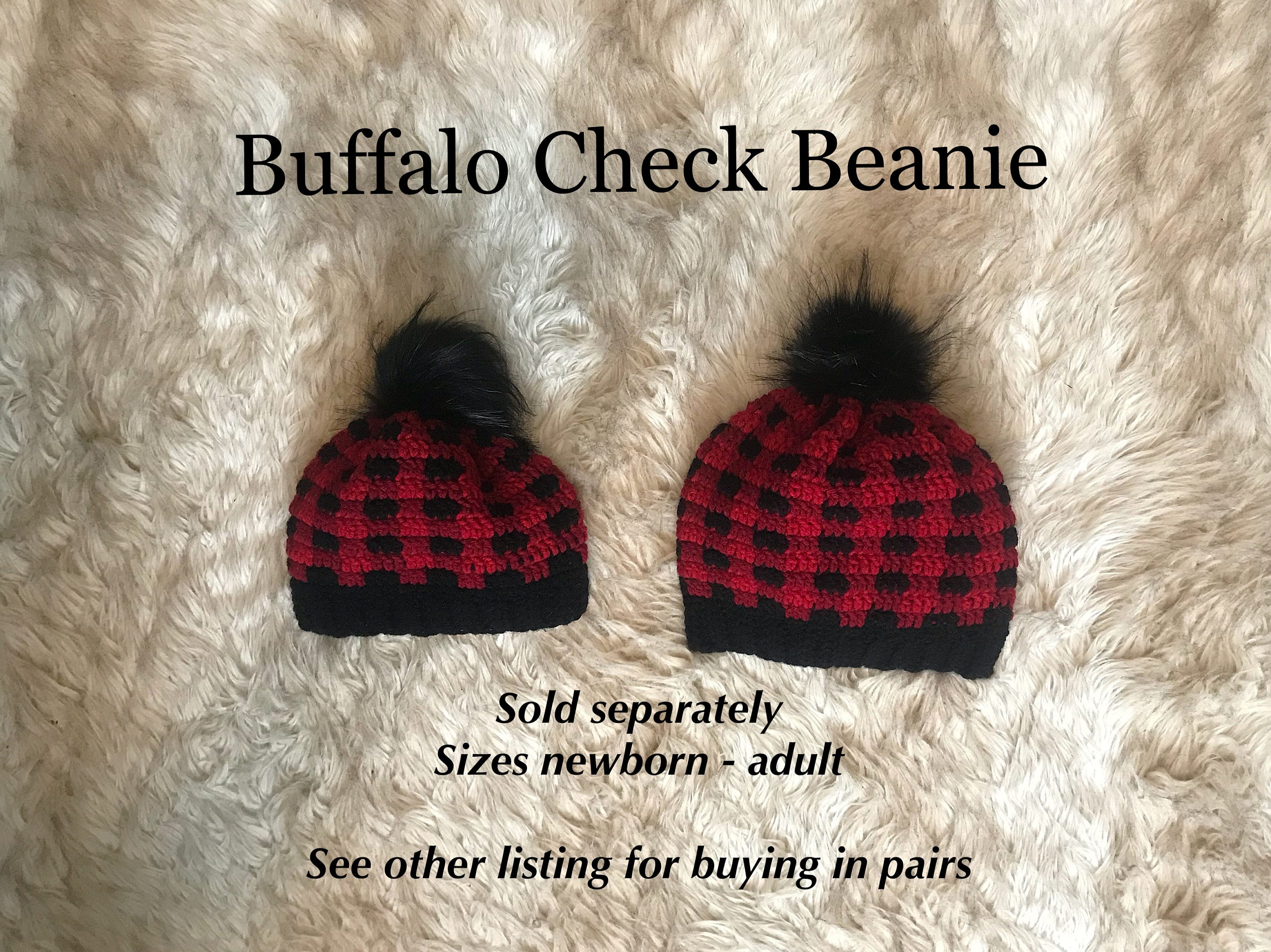 Buffalo Plaid Beanie Crochet Red and 