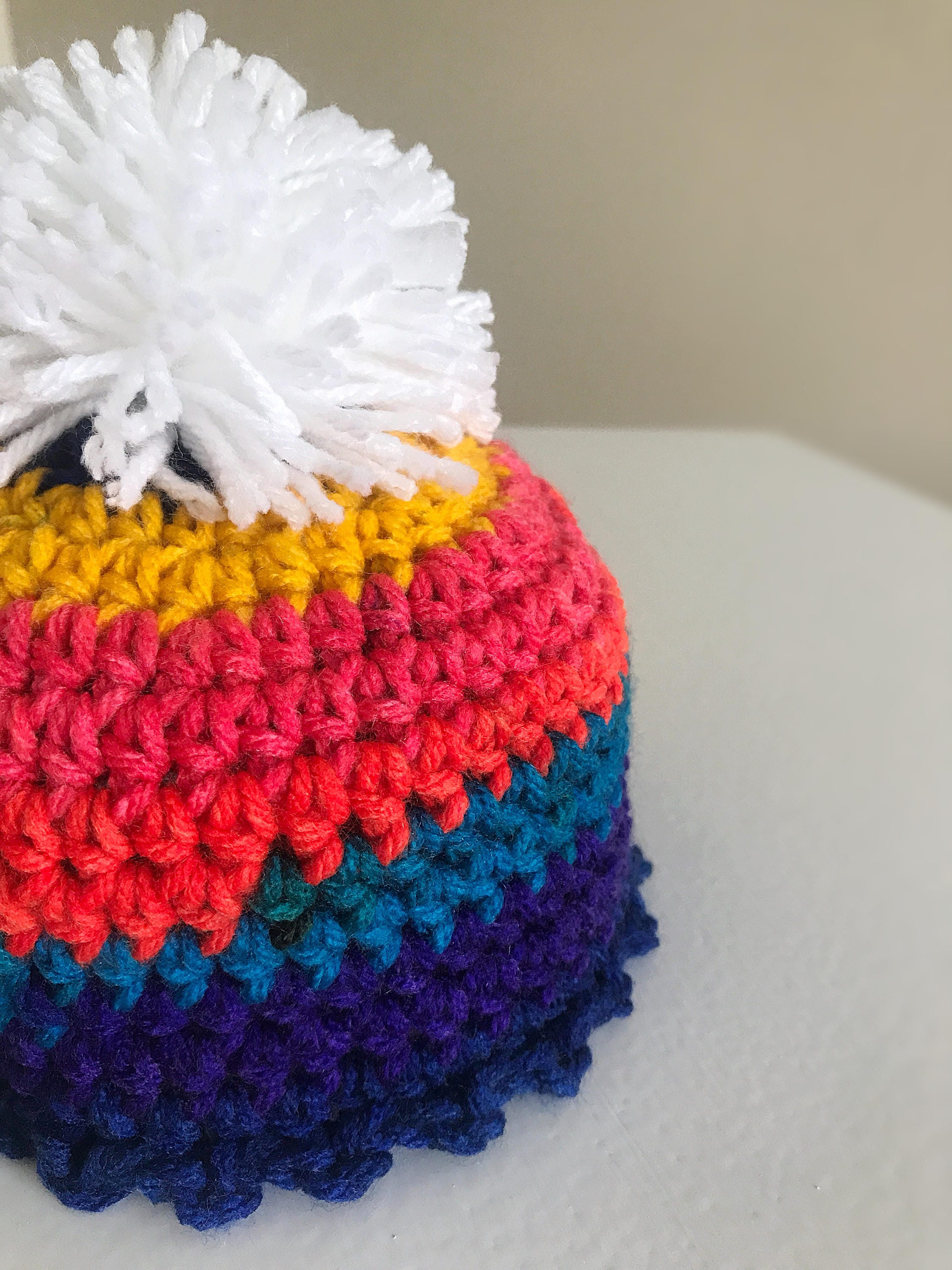 Rainbow Baby Hat, Crocheted Rainbow Baby Pom Pom Hat Etsy
