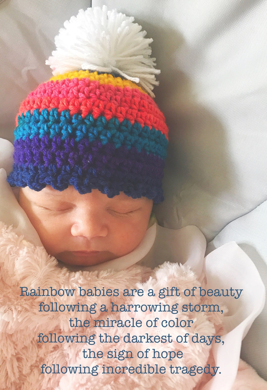 Rainbow Baby Hat, Crocheted Rainbow Baby Pom Pom Hat Etsy