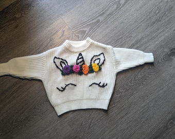 3-6 months unicorn Embroidered Sweater