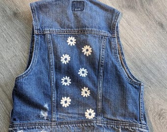 Girls XL Embroidered Jean vest  "daisy"