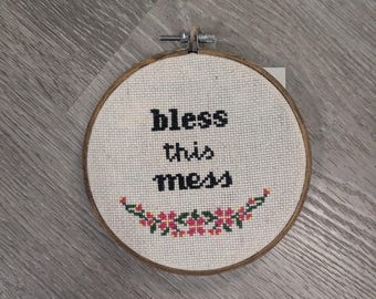 6 inch Embroidered Hoop "Mess"