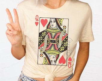 T-shirt grafica Queen of Hearts da donna, T-shirt da donna stile oversize T-shirt femminista vintage, carte da gioco, regalo per lei