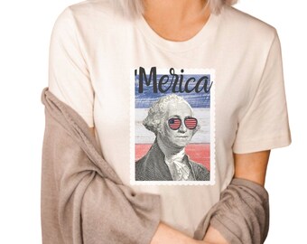 Camicia Merica / Camicia America / Camicia 4 luglio / George Washington / Occhiali da sole bandiera / Bandiera USA / Camicia patriottica / Independence Day