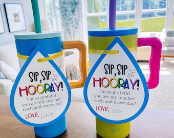 Etichetta regalo di apprezzamento per l'insegnante, Sip Sip Hooray, Etichetta regalo di ringraziamento per la scuola, Idea regalo per l'insegnante, Bottiglia d'acqua per insegnante, Download istantaneo