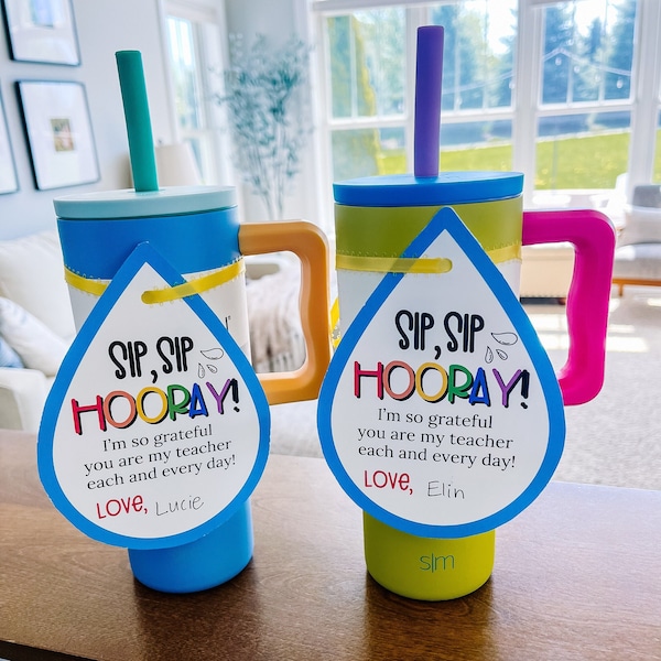 Teacher Appreciation Gift Tag, Sip Sip Hooray, Thank You School Gift Tags, Teacher Gift Idea, Teacher Water Bottle, Instant Download