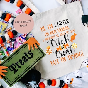 Autism Trick or Treat Bag, Personalized Non-Verbal Bag, Sensory Trick or Treat Bag, Halloween Sensory, Autism Trick or Treat Tote