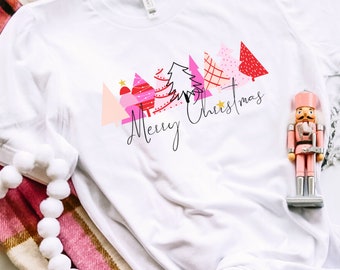 Pink Christmas Trees Shirt, Merry Christmas Shirt, Pink Christmas Shirt, Women's Christmas Shirt, Pink Holiday Shirt, Pretty Christmas Shirt