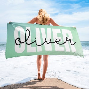 Naam Strandlaken, Gepersonaliseerde Mint Groene Naam, Aangepaste Strandlaken, Strandlaken met Naam, Grote 30x60 inch Strandlaken, Kids Strandlaken