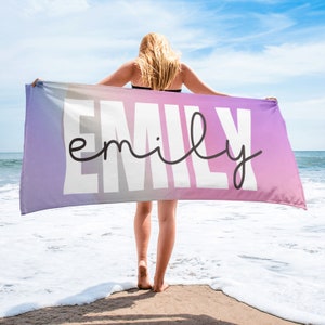 Name Beach Towel, Personalized Purple & Pink Name, Custom Beach Towel, Beach Towel with Name, Large 30x60 inch Beach Towel, Kids Beach Towel