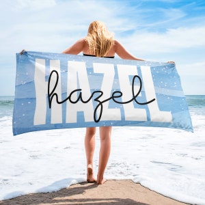 Naam Strandlaken, Gepersonaliseerde Blauwe Naam, Aangepaste Strandlaken, Strandlaken met Naam, Grote 30x60 inch Strandlaken, Kids Strandlaken